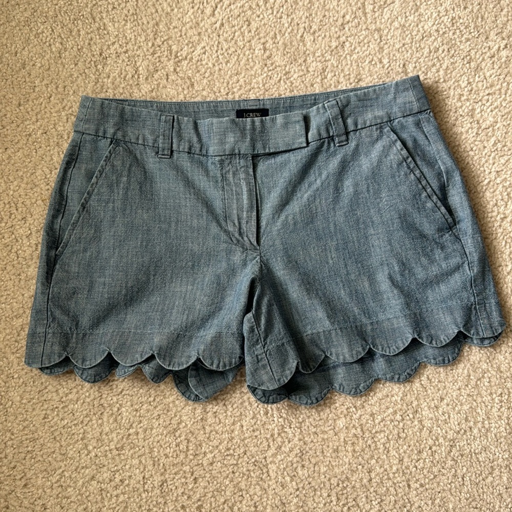 J Crew Factory Scalloped Chambray Shorts